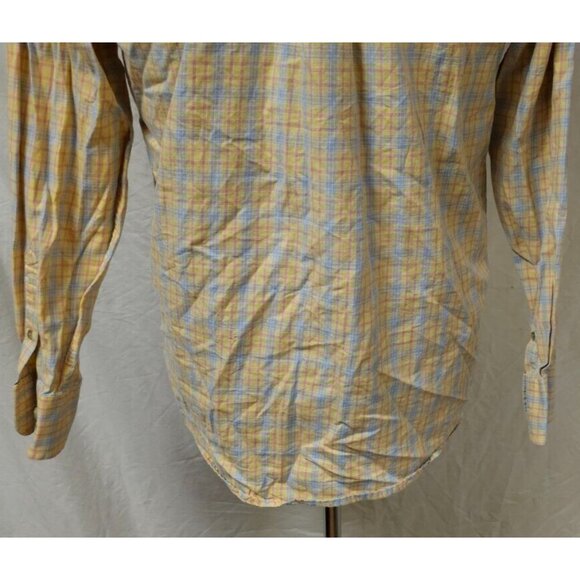 Wrangler George Strait Cowboy Cut Mens Large Yellow Blue Red Plaid Western Shirt - Picture 10 of 12